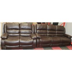 NEW BROWN LEATHERETTE RECLINING SOFA AND LOVE SEAT