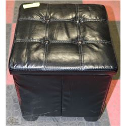 BLACK LEATHERETTE OTTOMAN WITH FANCY LID