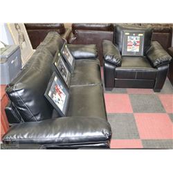 NEW BLACK LEATHERETTE WITH WHITE STITCHING SOFA