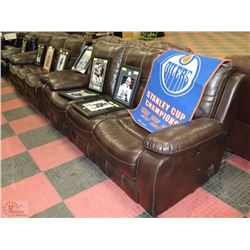 PAIR OF BROWN LEATHERETTE RECLINING SOFAS