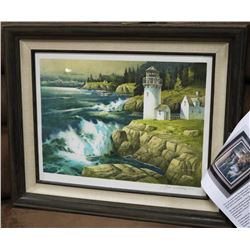 FRAMED "NEW ENGLAND LIGHTHOUSE" COLOR LITHOGRAPH