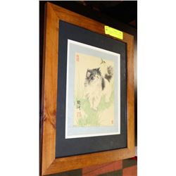 FRAMED CHINESE PAINTING OF CAT ON SILK