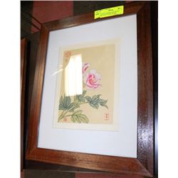 FRAMED CHINESE PAINTING OF BIRD AND FLOWER ON SILK