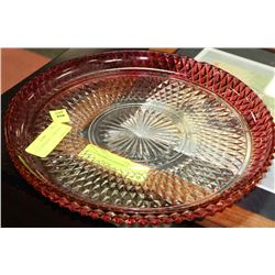LARGE CRANBERRY GLASS TRAY