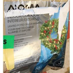 3' NEW LIGHTED  WREATH WITH PLANTER POT