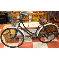 1940'S CRUISER BIKE WITH BASKET, PAINTED RIMS