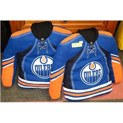 PAIR OF NHL OILERS JERSEY PILLOWS