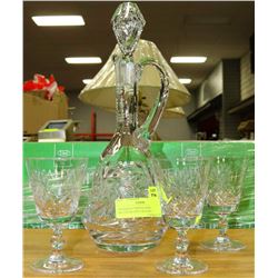 PINWHEEL CRYSTAL WINE DECANTER AND 3 GLASSES