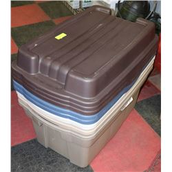 STACK OF 4 RUBBERMAID TOTES