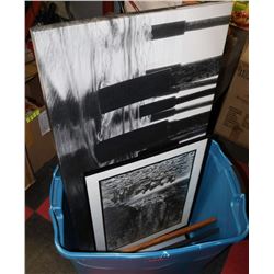 LARGE BLUE TOTE WITH ASSORTED PICTURES/ART