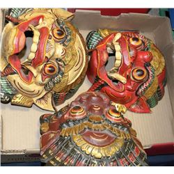 LOT OF 3 WOODEN CARVED WALL MASKS