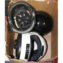 BOX OF HELMETS INCL MOTORCYCLE YOUTH SM/M,