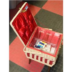 VINTAGE STANDING SEWING BOX WITH CONTENTS