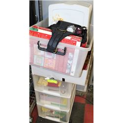 3 DRAWER PLASTIC ORGANIZER& 2 BOXES FILLED WITH