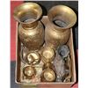 Image 1 : BOX OF BRASS DECORATIONS/ORNAMENTS INCL VASES,