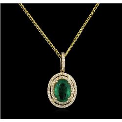 14KT Yellow Gold 2.40ct Emerald Diamond Pendant With Chain