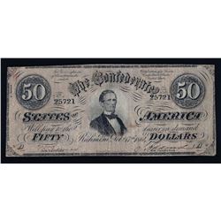 1864 $50 The Confederate States of America Note