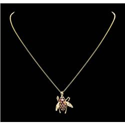 10KT Yellow Gold 0.60ctw Ruby and Diamond Fly Pendant with Chain