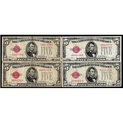 Lot of (4) 1928 $5 Legal Tender Notes