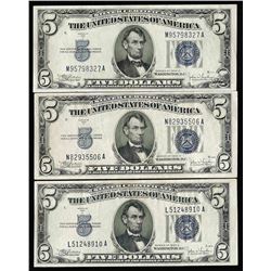 Lot of (3) 1934C $5 Silver Certificate Notes