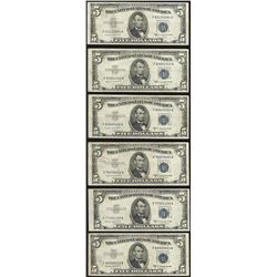 Lot of (6) 1953B $5 Silver Certificate Notes