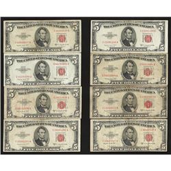 Lot of (8) 1953B $5 Legal Tender Notes