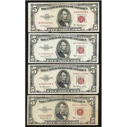 Lot of (4) 1953/A/B/C $5 Legal Tender Notes