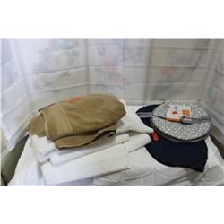 LOT OF NEW BATH MATS AND HAMPERS