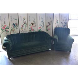 GREEN CHANNEL BACK SOFA AND CHAIR