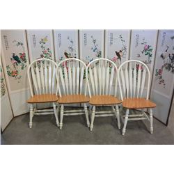 SET OF 4 MAPLE AND PAINTED DINING CHAIRS