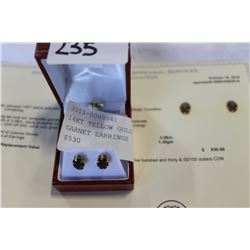14KT YELLOW GOLD GENUINE GARNET EARRINGS WITH APPRAISAL