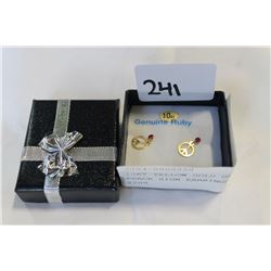 10KT YELLOW GOLD GENUINE RUBY PEACE SIGN EARRINGS RETAIL