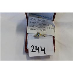 10KT YELLOW GOLD GENUINE ACQUAMARINE SOLITAIRE RING