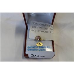 10KT YELLOW GOLD PIN SAPHIE AND DIAMOND RING RETAIL $1200