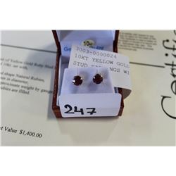 10KT YELLOW GOLD GENUINE RUBY STUD EARRINGS WITH APPRAISAL