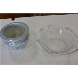 GLASS SERVING BOWL AND CHINA PLANTER