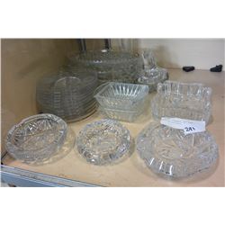 LOT OF GLASSWARE AND FOUR CRYSTAL ASHTRAYS