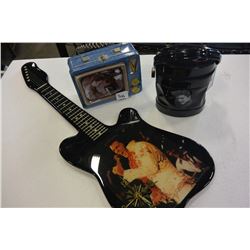COLLECTIBLE ELVIS LUNCHBOXES AND GUITAR CLOCK