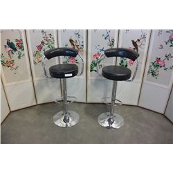 TWO CHROME AND BLACK BARSTOOLS