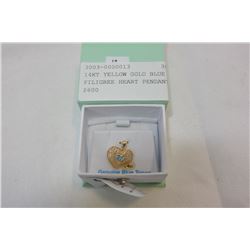 14KT YELLOW GOLD BLUE TOPAZ FILIGREE HEART PENDANT RETAIL