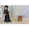 Image 1 : FLORAL POTTERY DISH AND TOY ROCKER AND SINGING DOLL