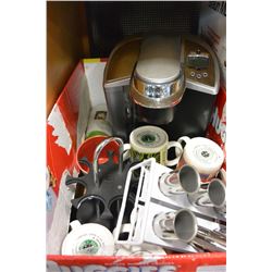KEURIG COFFEE MACHINE AND STARBUCKS MUGS ETC