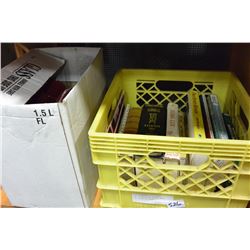 LOT OF MATCHING DINNER WARE AND CRATE OF BOOKS