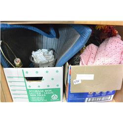 TWO BOXES OF CUSHIONS AND MATS AND FLORAL ETC