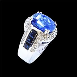 GIA 10.04CT NATURAL CEYLON BLUE SAPPHIRE 14K WHITE GOLD RING