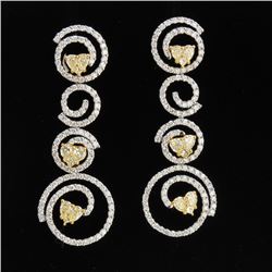 18K White&Yellow  Gold And Diamond  Dangling Earring Round Shape Diamond-2.61ct Princess Shape Yello