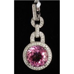 18K WHITE GOLD PINK TOURMALINE PENDANT:3.02GRAMS/PINK TOURMALINE:4.91CT/DIAMOND:0.23CT