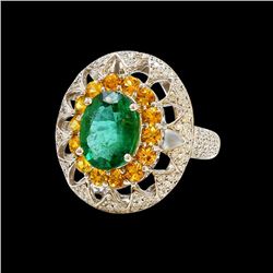 3.64CT NATURAL COLUMBIAN EMERALD 14K WHITE GOLD RING