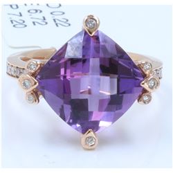 14 K ROSE GOLD AMETHYST RING:7.20 GRAMS/DIAMOND:0.22CT/AMETHYST:6.72CT/#R8010