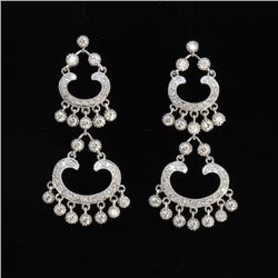 18K White Gold And Diamond Dangling Earring Round Shape Diamond-1.84ct Weight-8.96Grams